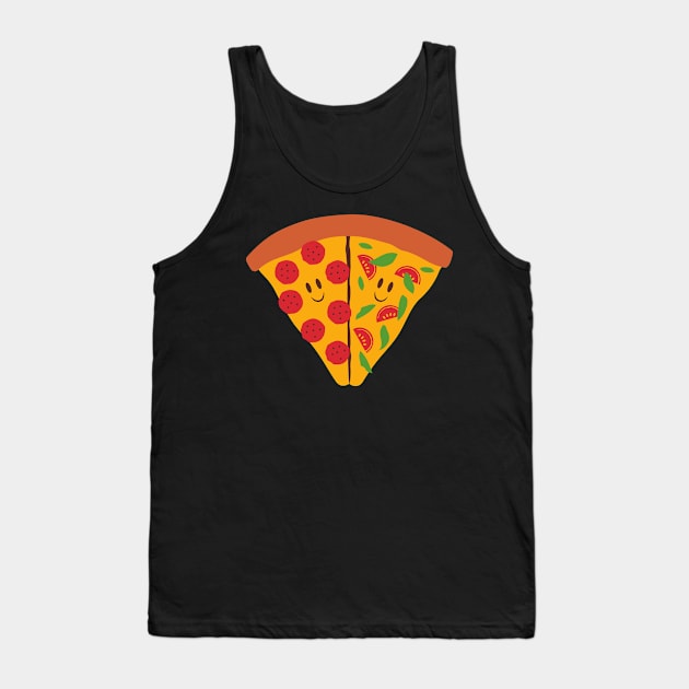 Pepperoni Tomato Cartoon Pizza Tank Top by InkyArt